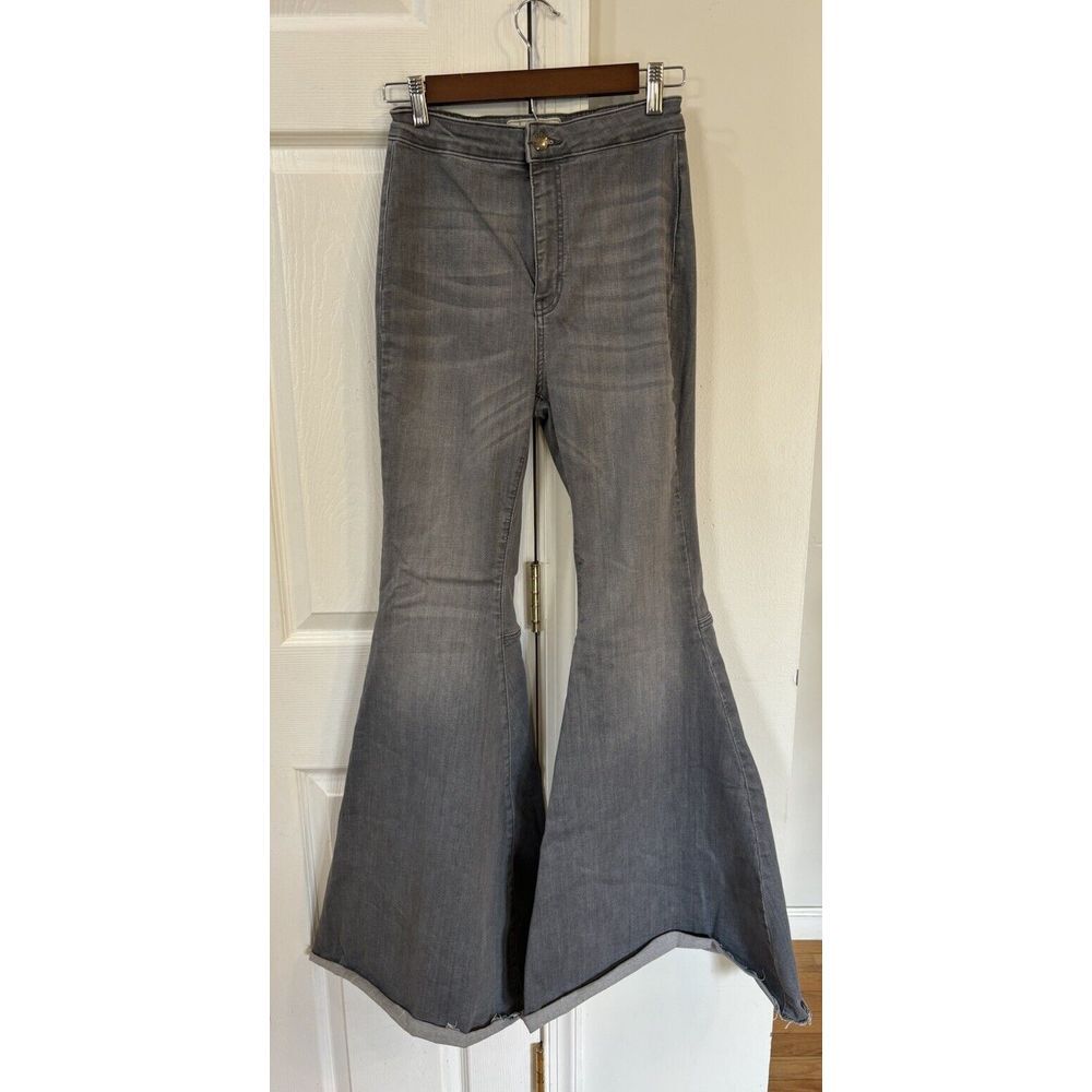 Free People Women's Sz 27R Gray‎ Bell Bottom Flare Stretch High Rise Jeans